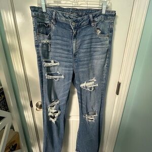 American Eagle Outfitters Blue Distressed Flare Jeans